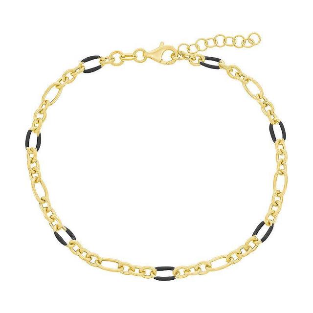 Argento Bella Gold Over Silver Linked Enamel Anklet, Womens Black Product Image