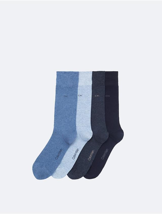 Mens Calvin Klein 4-Pack Flat-Knit Dress Crew Socks, Denim Grey Assorted Product Image