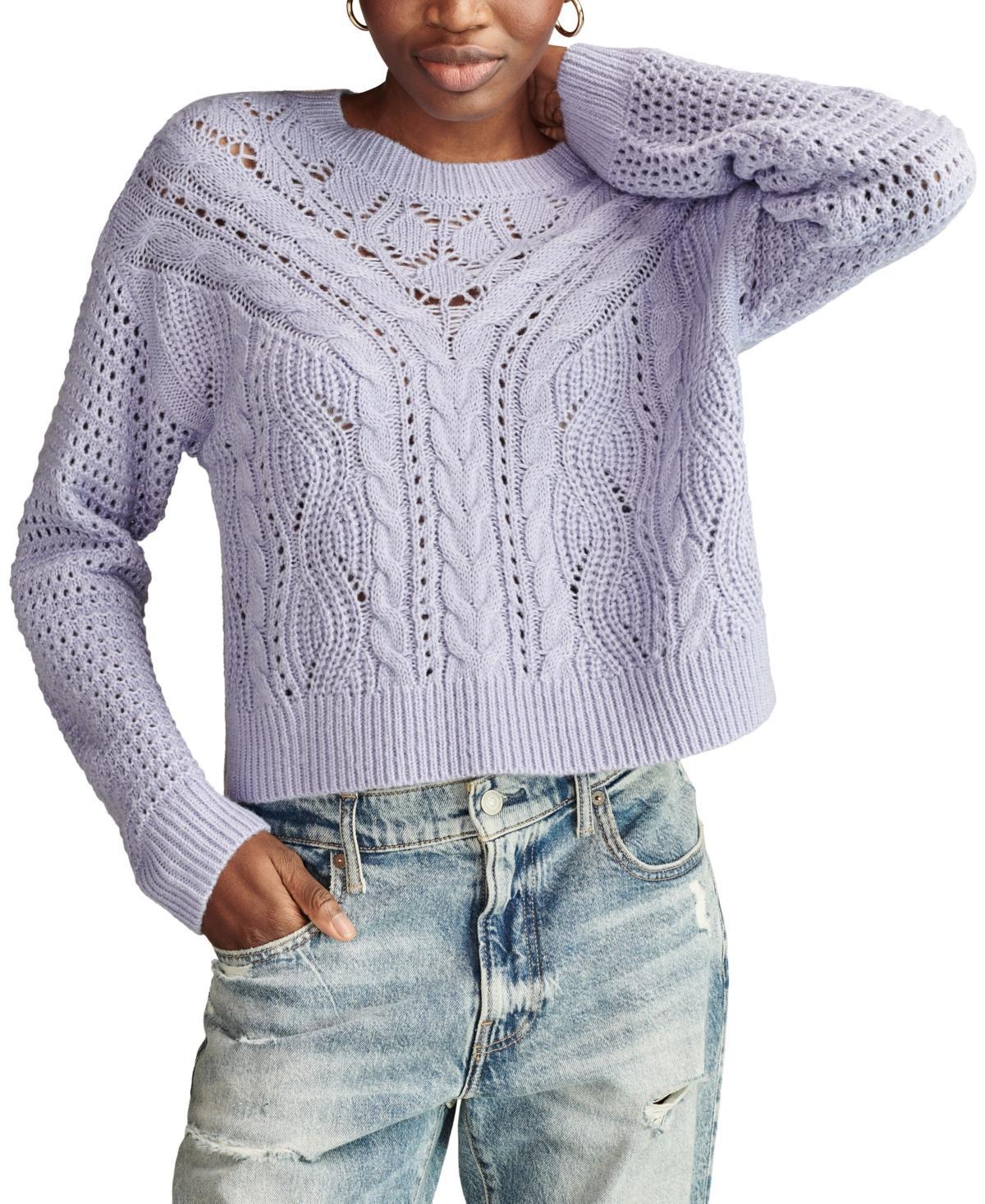 Lucky Brand Womens Open-Knit-Yoke Crewneck Sweater Product Image