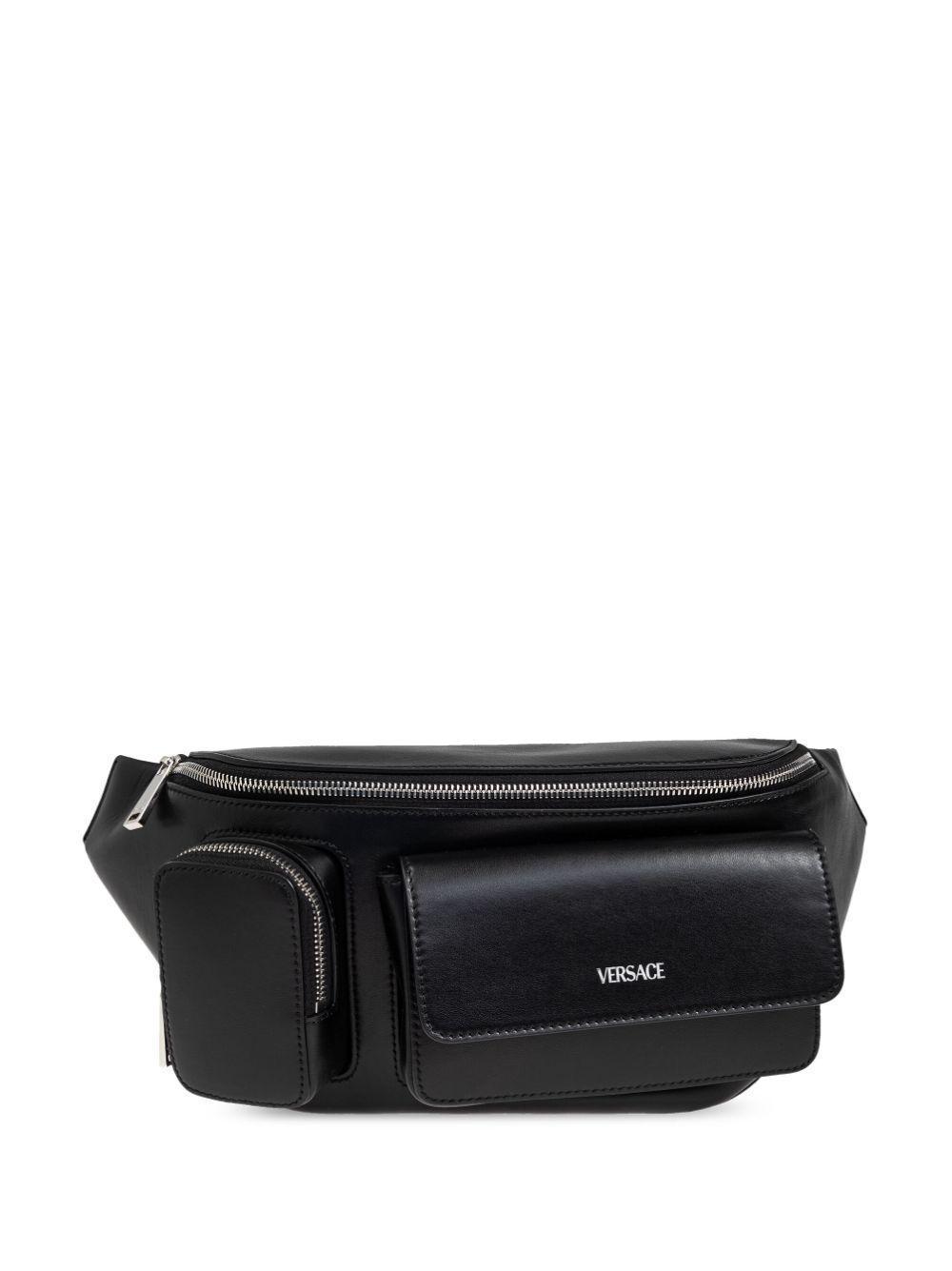 VERSACE Logo-lettering Leather Belt Bag In Black Product Image