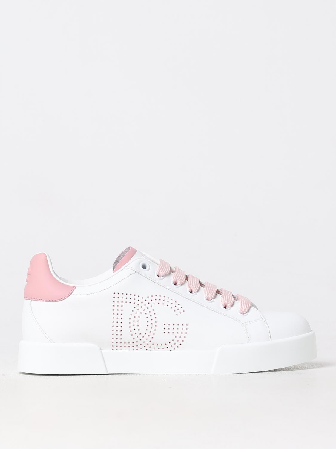 DOLCE & GABBANA Women's Portofino Low Sneakers In White,pink Product Image