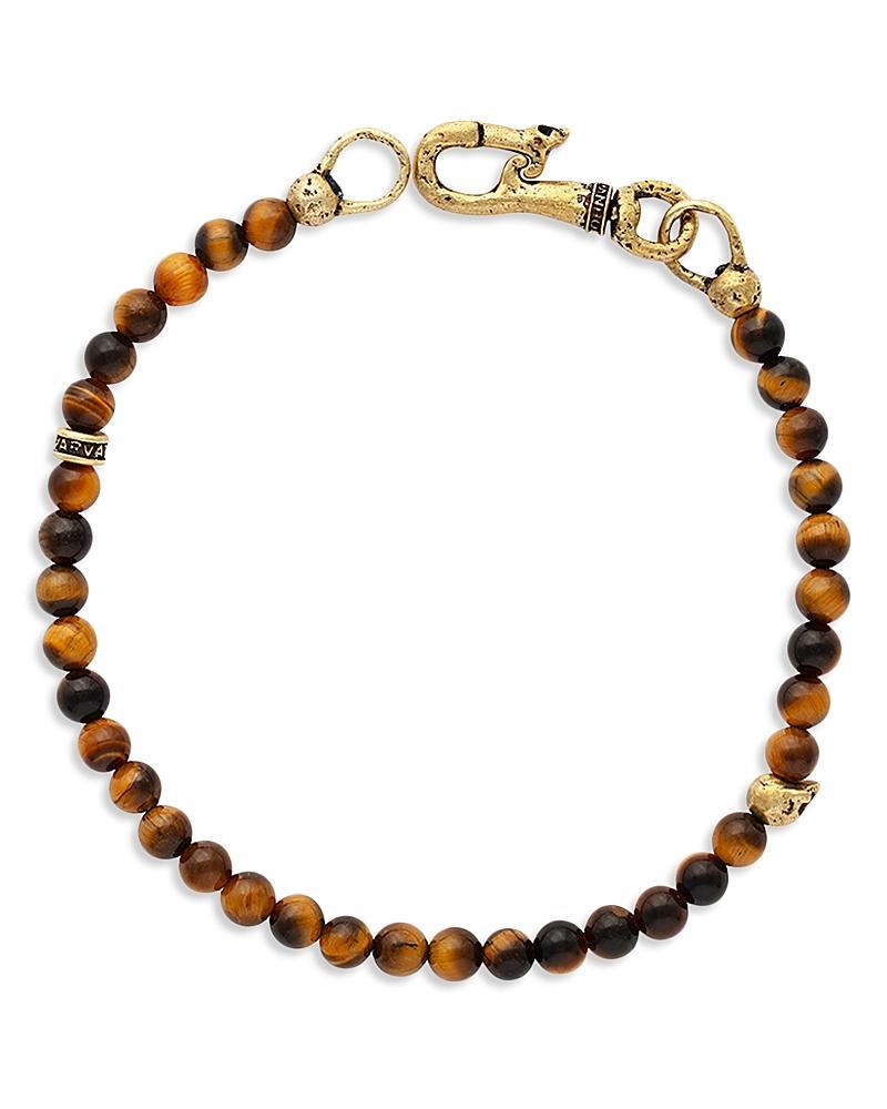 John Varvatos Mens Brass Tiger Eye & Skull Bead Bracelet Product Image