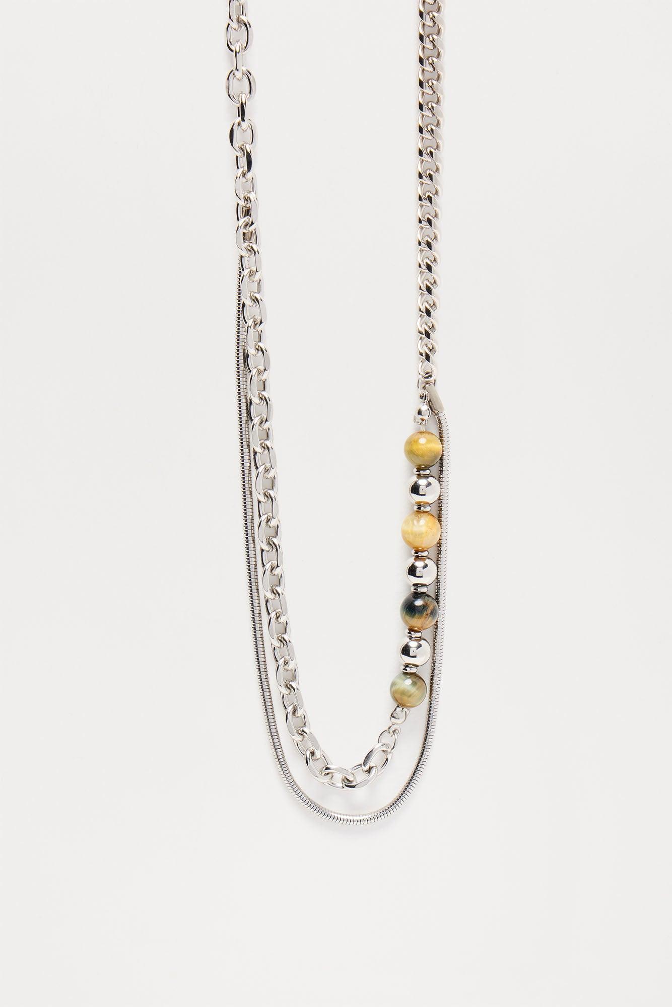 Jameson Multi Chain Beaded Necklaces - Silver/Brown Product Image