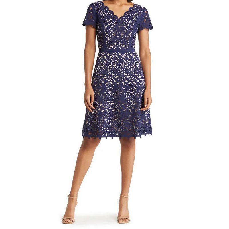 Womens Focus By Shani Cutout Overlay A-Line Dress Blue Nude Product Image