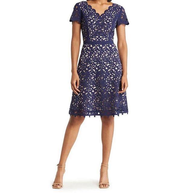 Womens Focus By Shani Cutout Overlay A-Line Dress Blue Nude Product Image