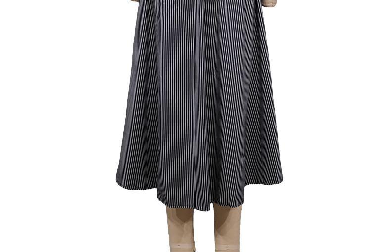 Set: Long-Sleeve Striped Shirt + Midi A-Line Skirt Product Image