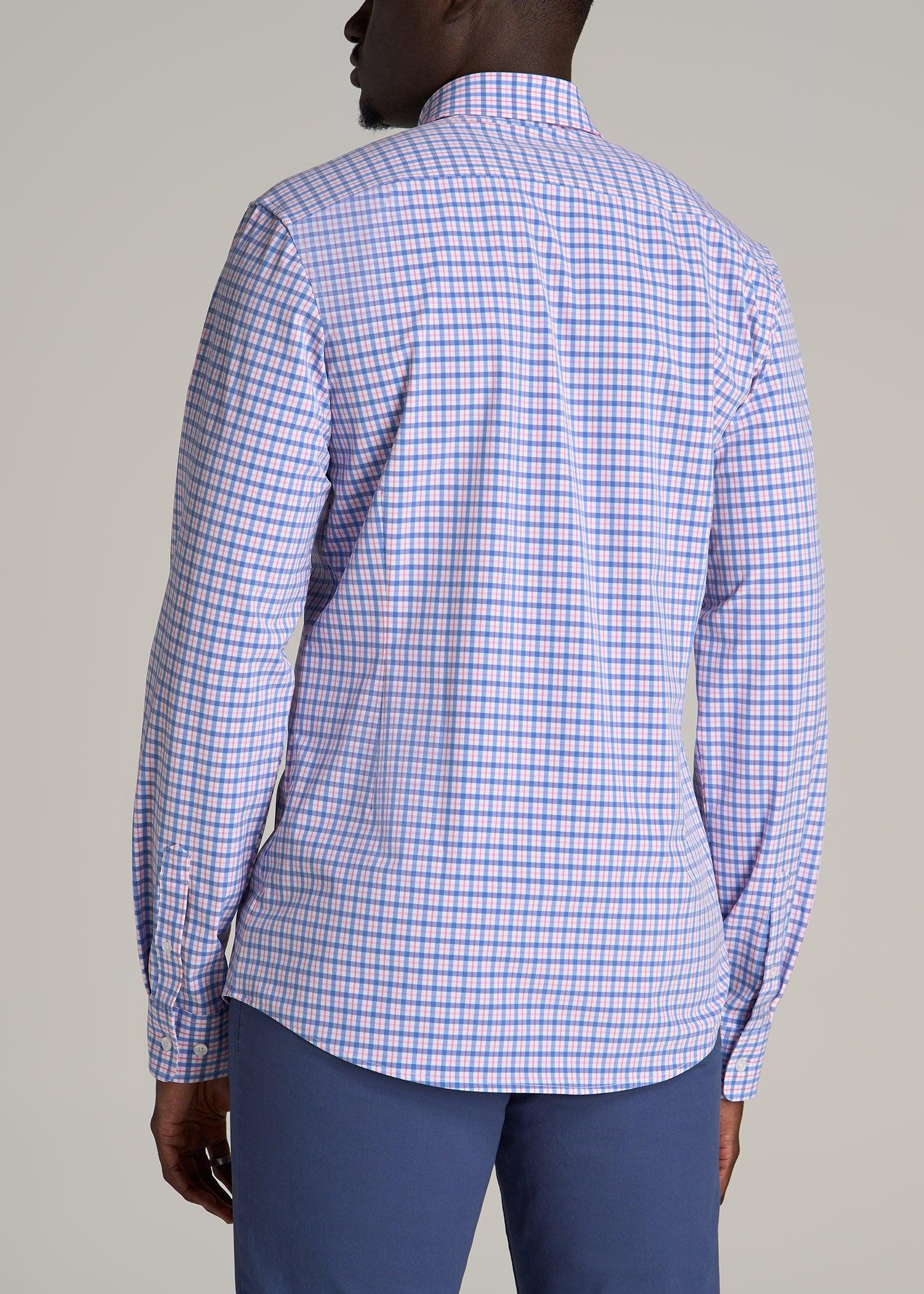 Traveler Stretch Dress Shirt for Tall Men in Blue and Rose Grid Product Image