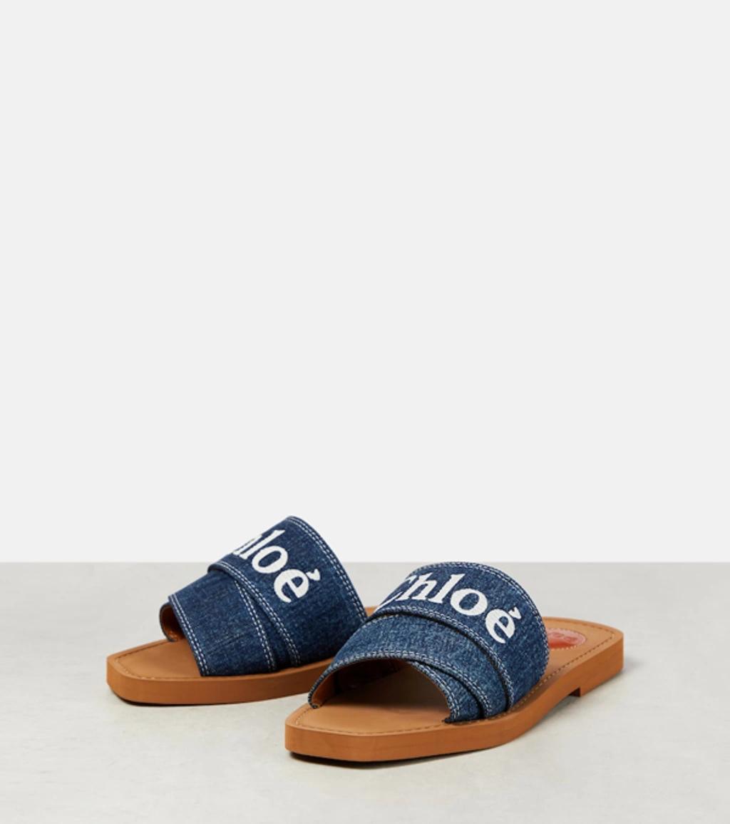 CHLOÉ Woody Flat Mule In Blue Product Image