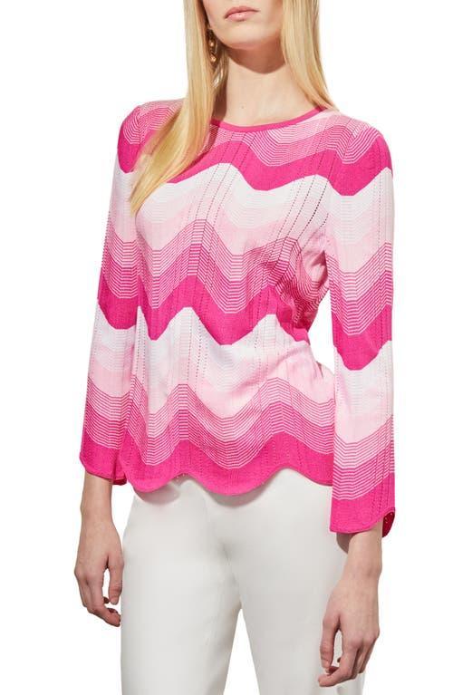 Ming Wang Scalloped Chevron Print Pointelle Knit Tunic Product Image