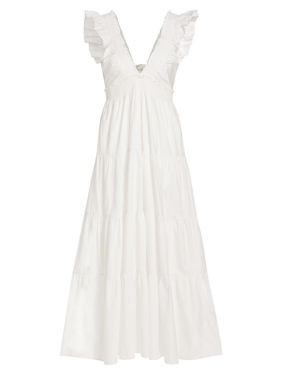 Womens Poplin Smocking Arnene Cotton Tiered Maxi Dress product image