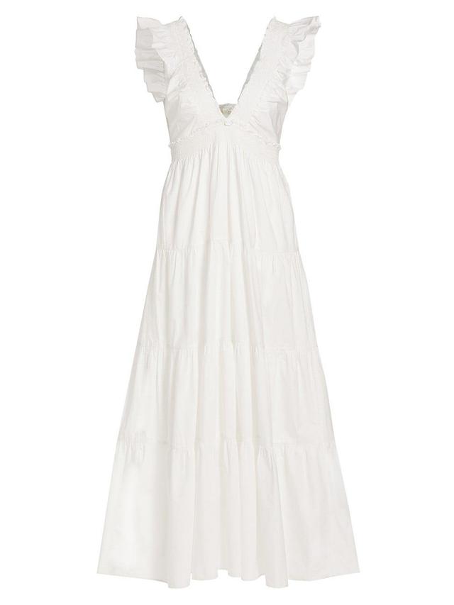 Womens Poplin Smocking Arnene Cotton Tiered Maxi Dress Product Image