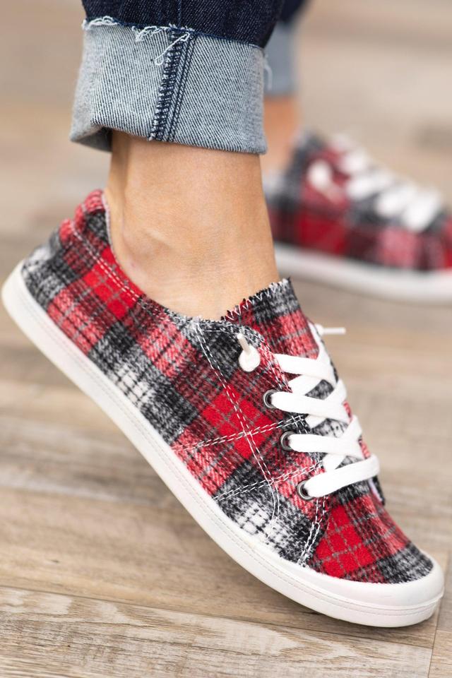 Red Plaid Sneakers Product Image