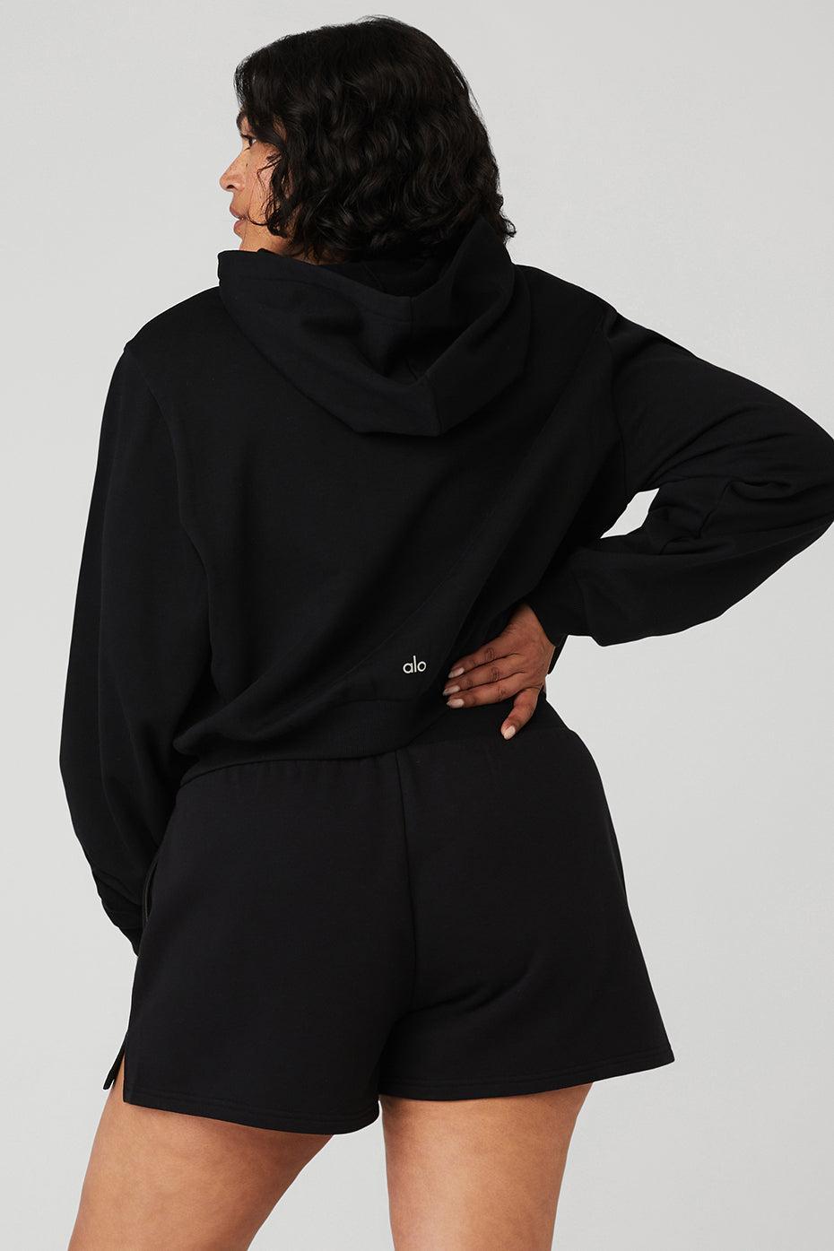 Cropped Headliner Shoulder Pad Hoodie - Black Female Product Image