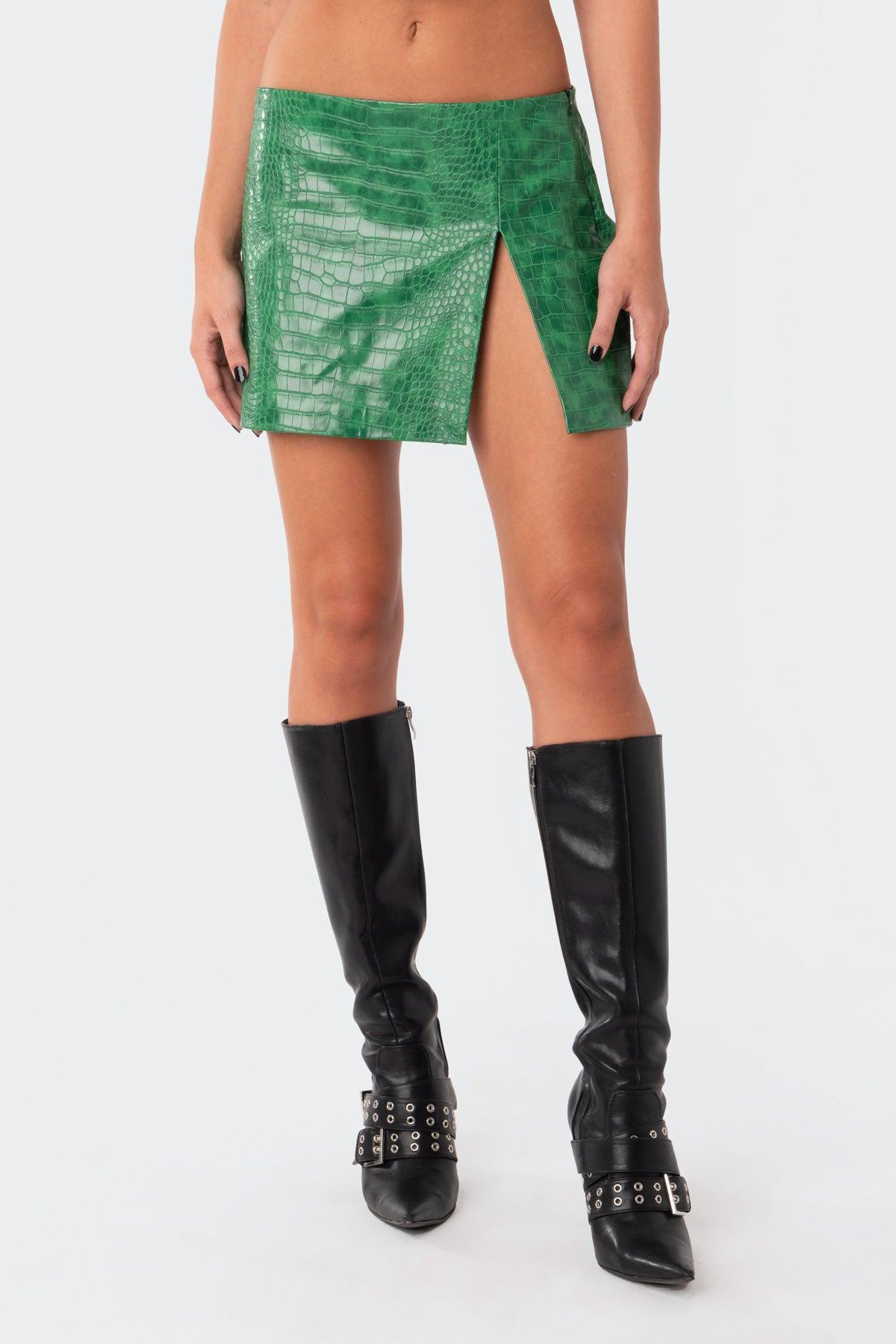 Lana Faux Croc Leather Slitted Skirt Product Image