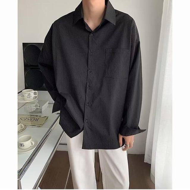 Long-Sleeve Plain Button-Up Shirt Product Image