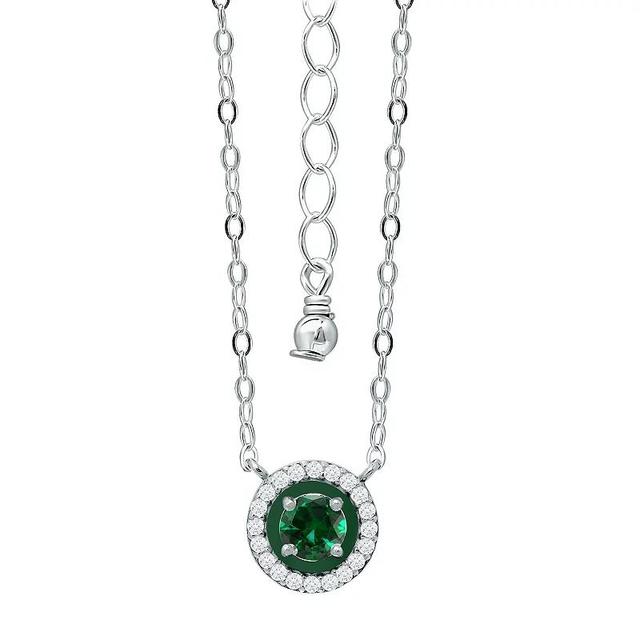 Aleure Precioso 18k Gold Over Sterling Silver Enamel & Cubic Zirconia Halo Necklace, Womens Green Product Image