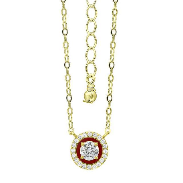 Aleure Precioso 18k Gold Over Sterling Silver Enamel & Cubic Zirconia Halo Necklace, Womens Red Product Image