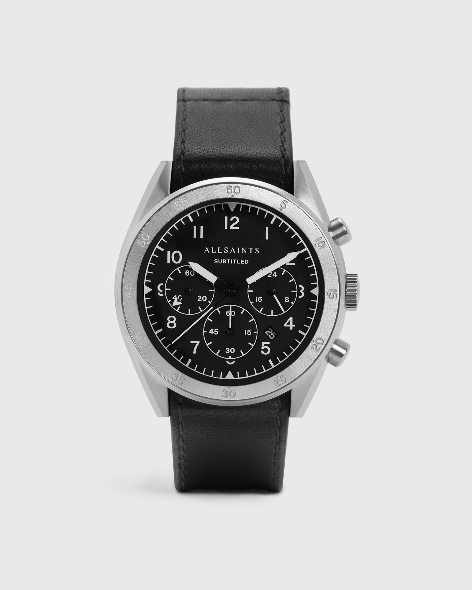 AllSaints Mens Stainless Steel and Leather Subtitled IV Watch, Black Product Image