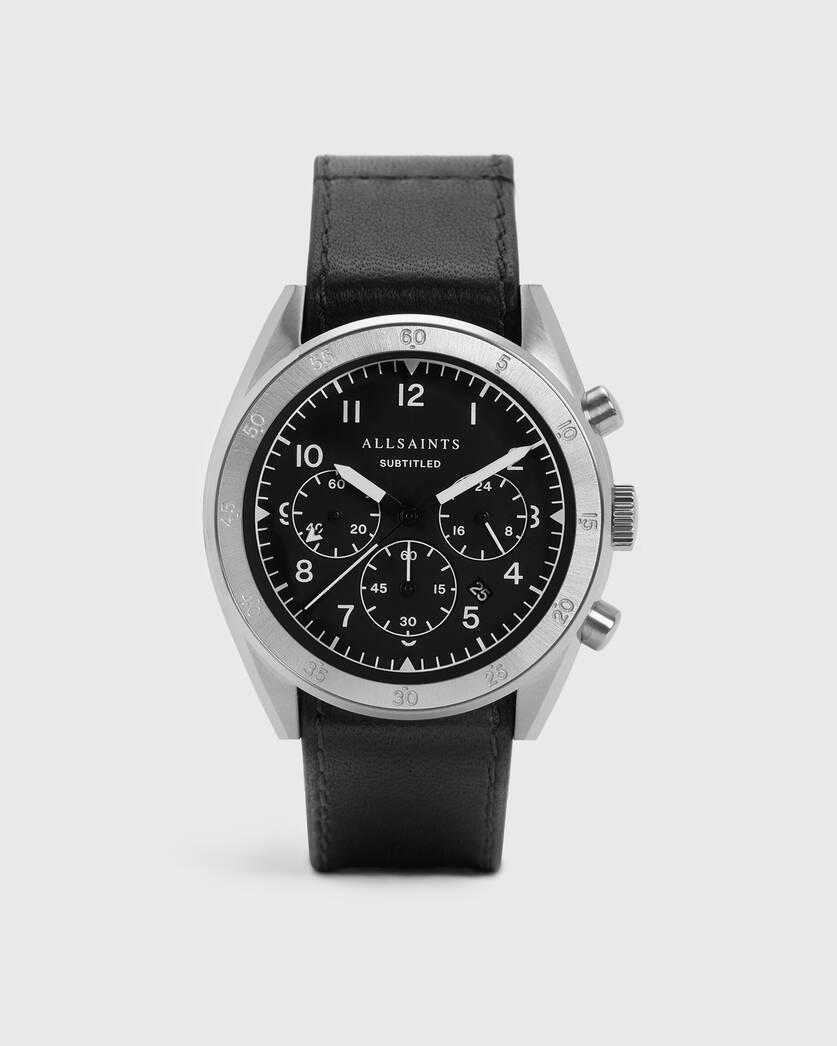 AllSaints Mens Stainless Steel and Leather Subtitled IV Watch, Black Product Image