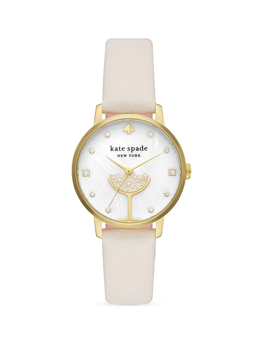 Womens Goldtone Stainless Steel, Crystal, & Leather Strap Watch Product Image