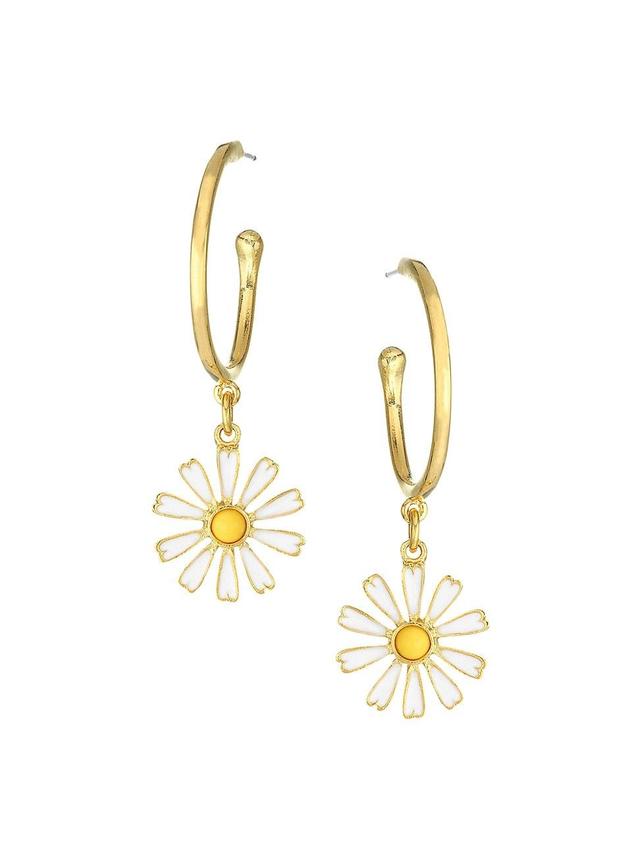 Womens 22K Goldplated & Enamel Daisy Charm Hoop Earrings Product Image