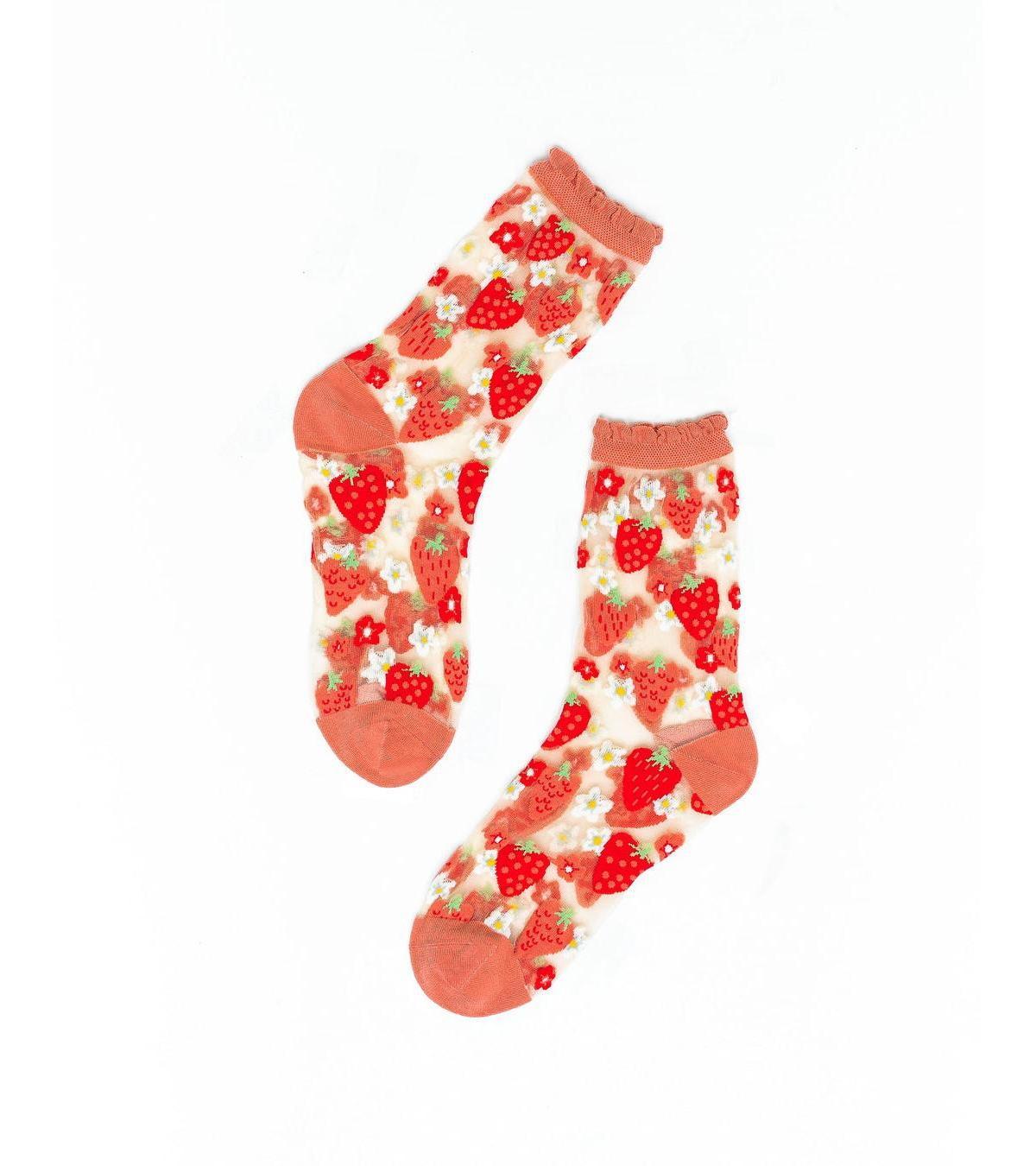 Sock Candy Womens Strawberry Daisy Ruffle Sheer Sock Product Image