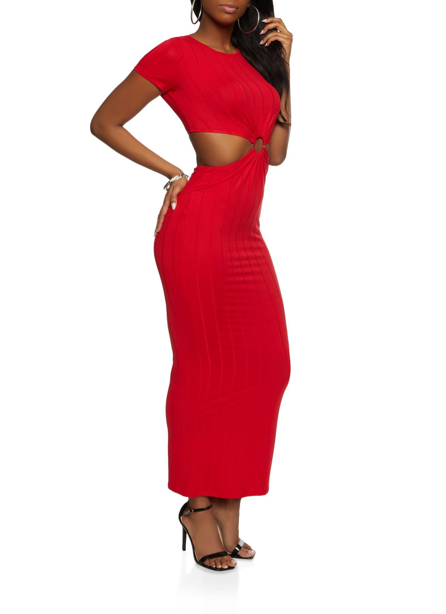 Womens Ribbed O Ring Cut Out Maxi Dress Product Image