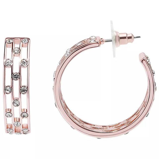 LC Lauren Conrad Rose Gold Tone Caged Rhinestone J-Hoop Earrings, Womens, Clear Product Image