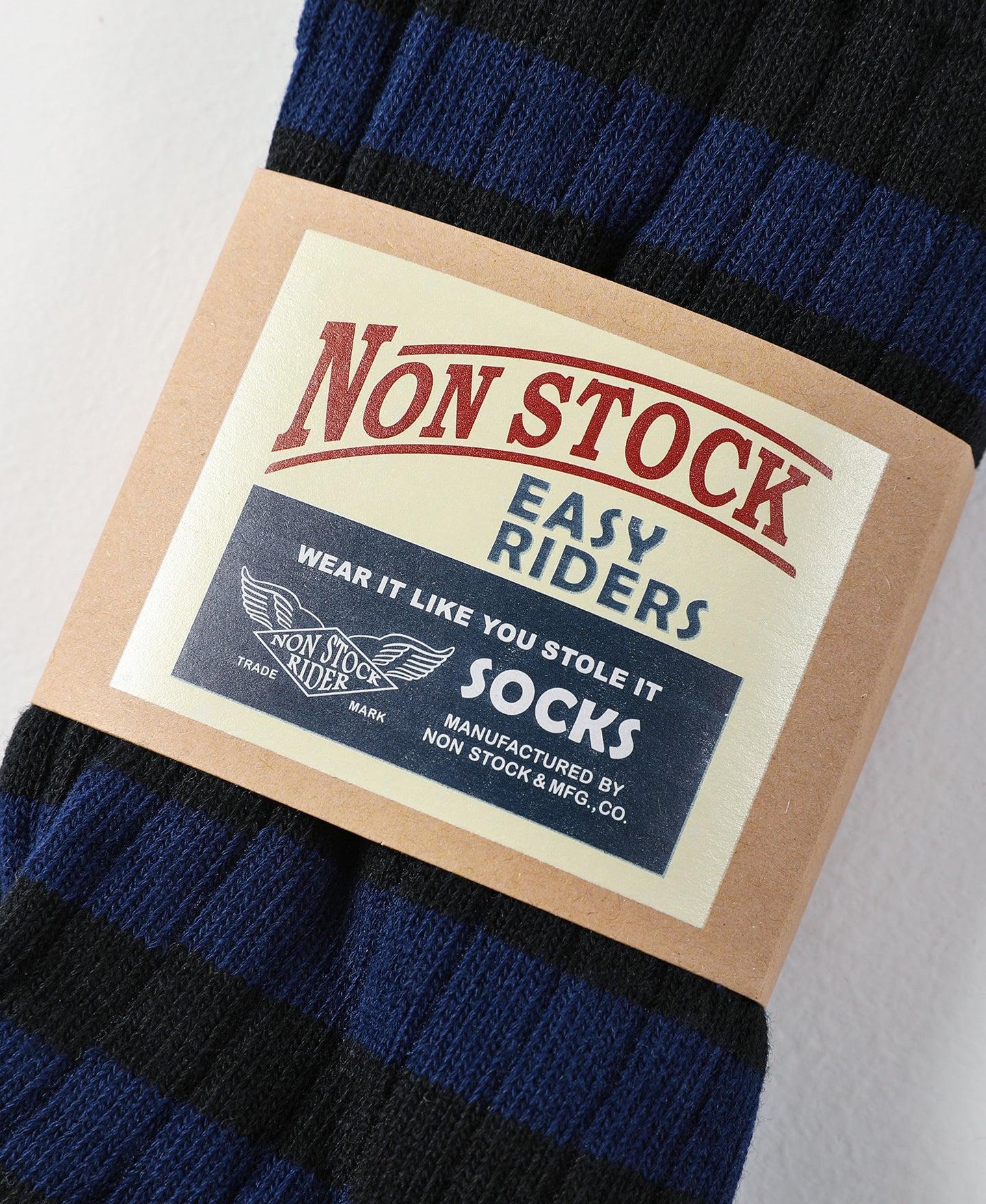 Retro Striped Cotton Socks - Black/Blue Product Image