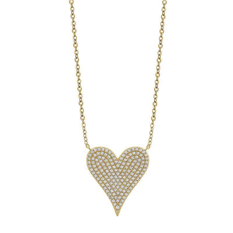 OLIVIA AND HARPER 14k Gold Over Silver Cubic Zirconia Heart Pendant Necklace, Womens Gold Tone Product Image