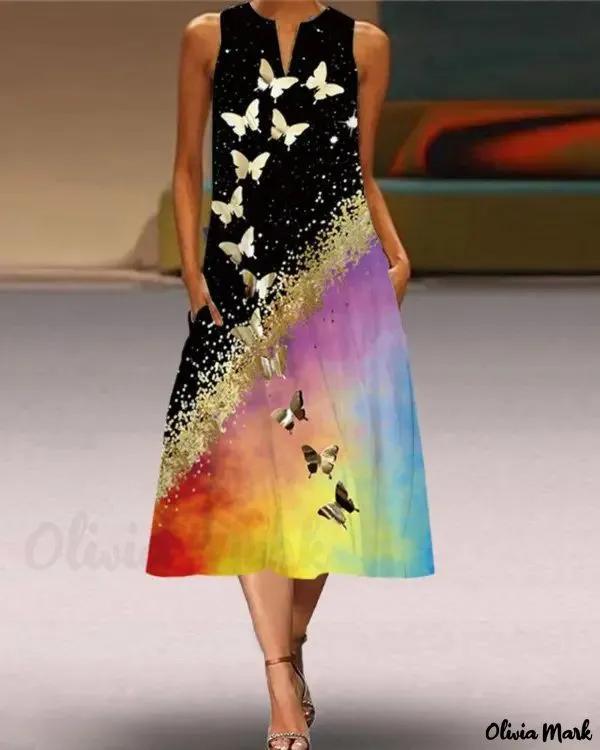 Olivia Mark – Tie-Dye Butterfly Print Sleeveless Casual Dress Product Image