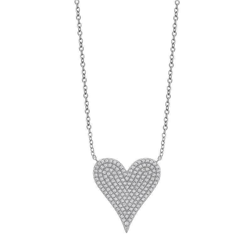 OLIVIA AND HARPER Sterling Silver Cubic Zirconia Heart Pendant Necklace, Womens Product Image