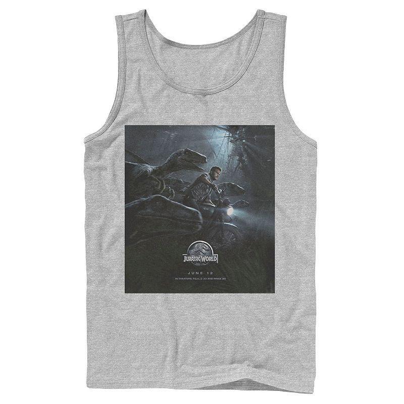 Mens Jurassic World Owen Ride Raptor Movie Poster Tank Top Grey Product Image