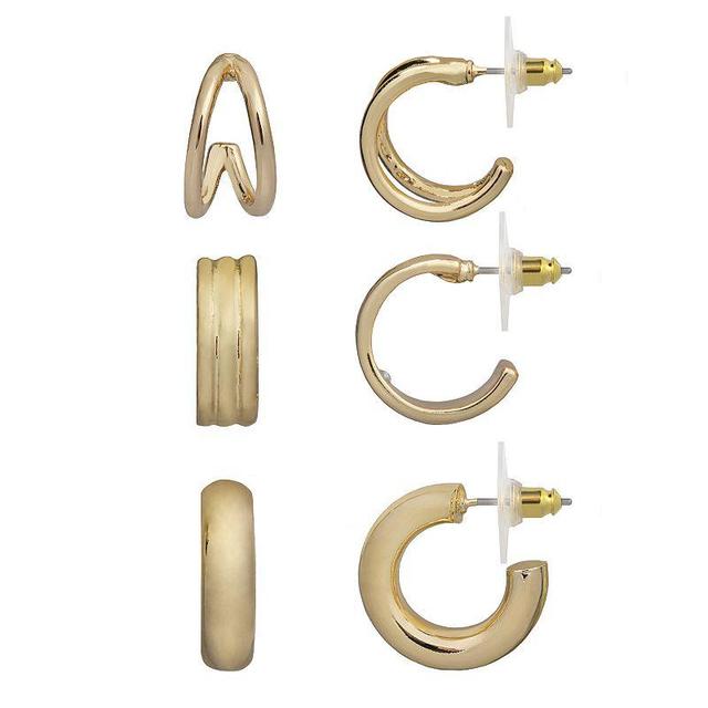 LC Lauren Conrad Gold Tone Mini C-Hoop Earring Set, Womens Product Image