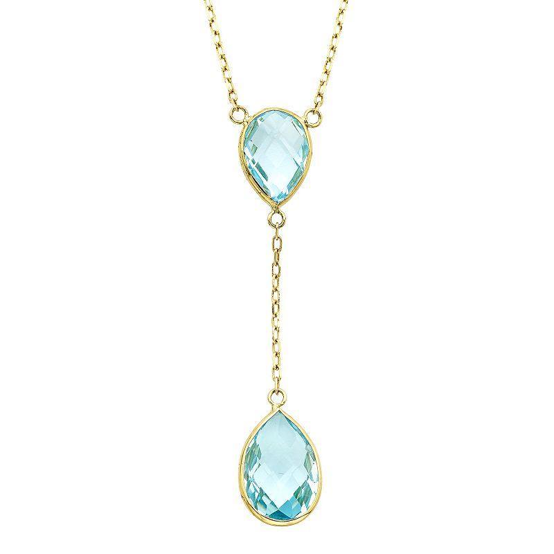 Jewelmak 14k Gold Blue Topaz Y Necklace, Womens Product Image