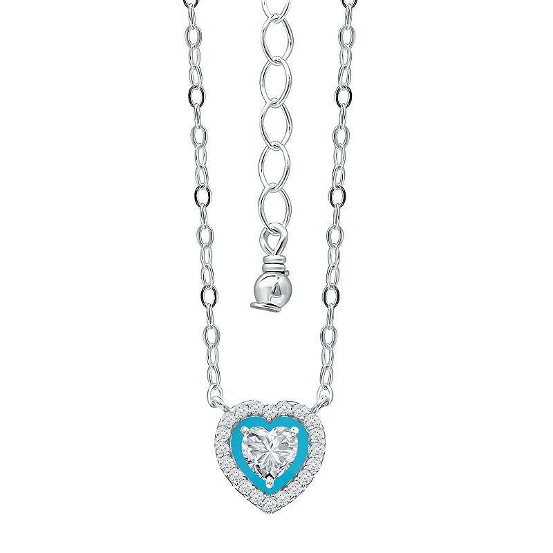 Aleure Precioso 18k Gold Over Sterling Silver Enamel & Cubic Zirconia Heart Shaped Halo Necklace, Womens Blue Product Image