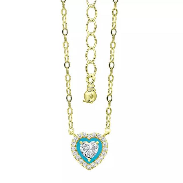 Aleure Precioso 18k Gold Over Sterling Silver Enamel & Cubic Zirconia Heart Shaped Halo Necklace, Womens Blue Product Image