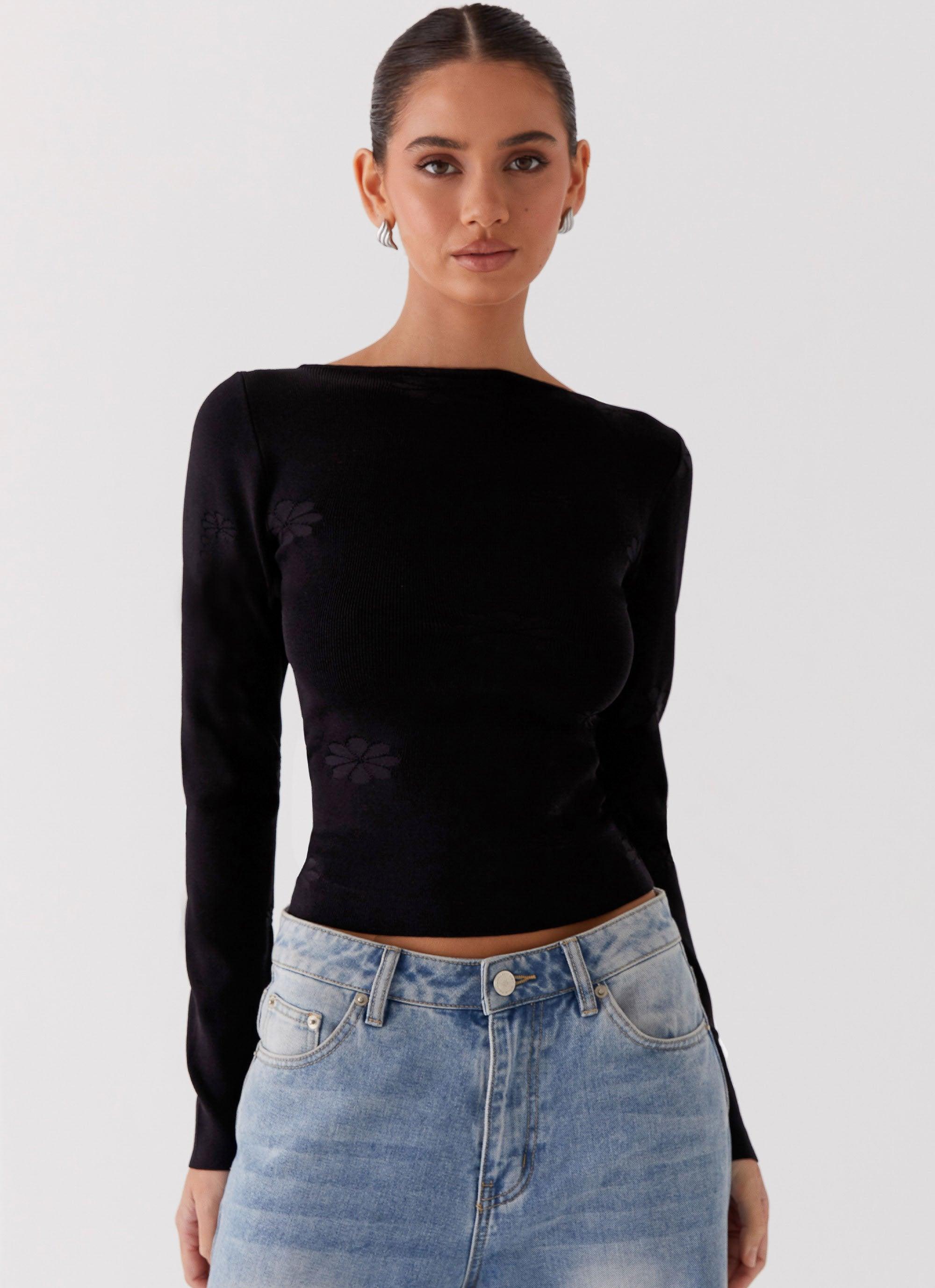 Dandelion Long Sleeve Knit Top - Black Product Image