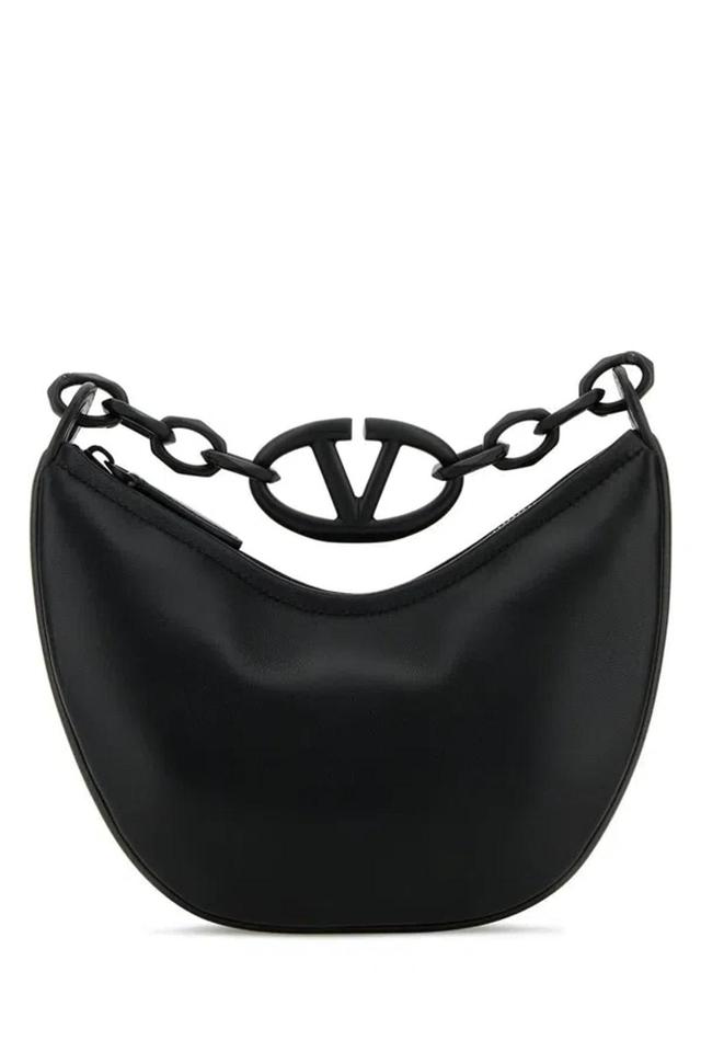 VALENTINO GARAVANI Black Leather Hobo Vlogo Moon Handbag Product Image