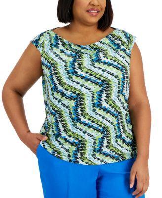 Plus Size Printed Cowlneck Raglan Cap-Sleeve Top product image