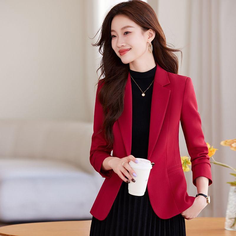 Notch Lapel Plain Single-Button Blazer product image