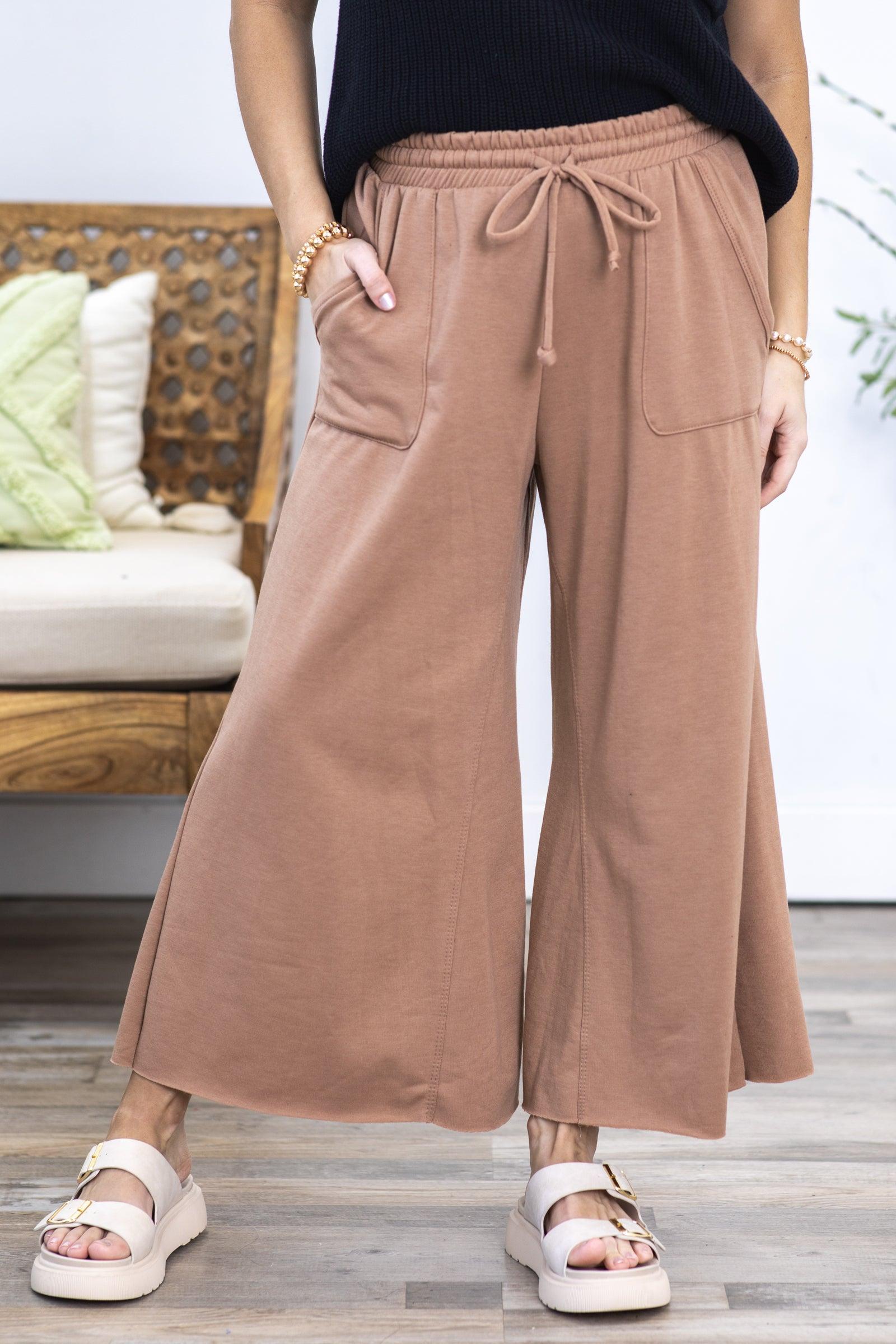 Mocha Tie-Wide Waist Banded Crop Pants Product Image