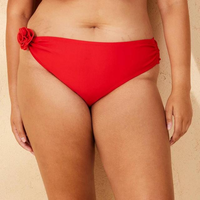 Womens Removable Rosette Mid-Rise High Leg Cheeky Bikini Bottom - Wild Fable Red 3X Product Image