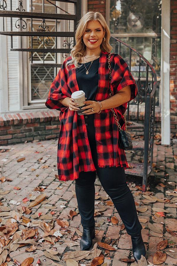 Morning Harvest Plaid Poncho In Red Curves Product Image