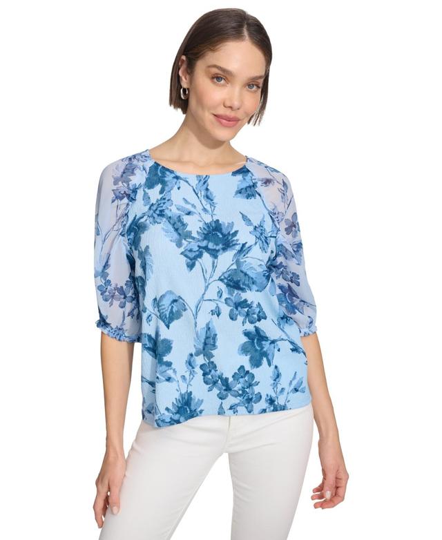 Calvin Klein Womens Printed Chiffon Sleeve Top Product Image