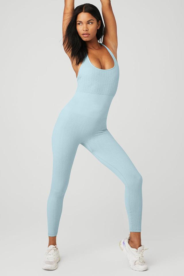 Semi-Sheer Seamless Cable Knit Onesie - Chalk Blue Female Product Image