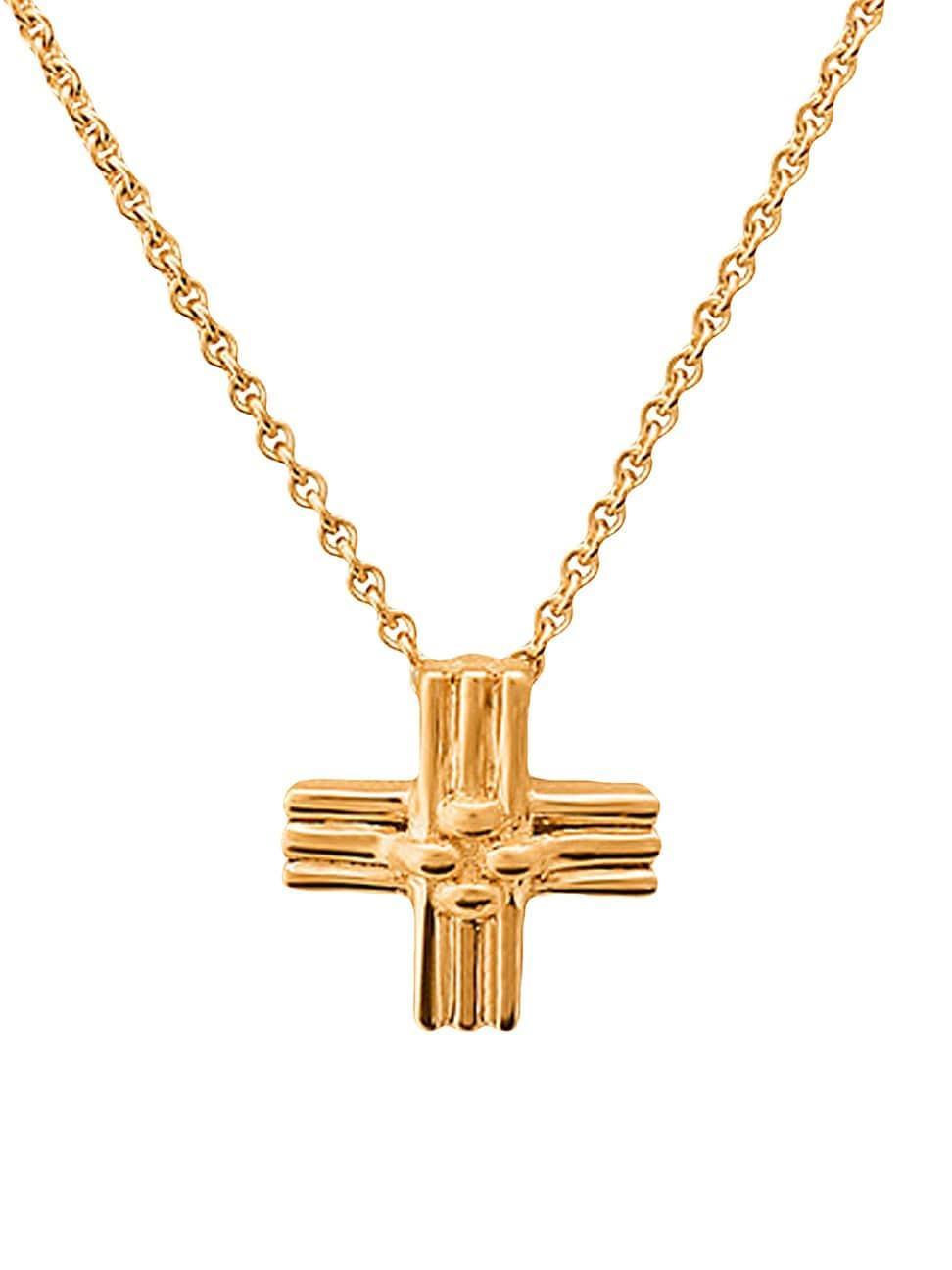 Mens Knit Cross 18K Yellow Gold Pendant Necklace Product Image