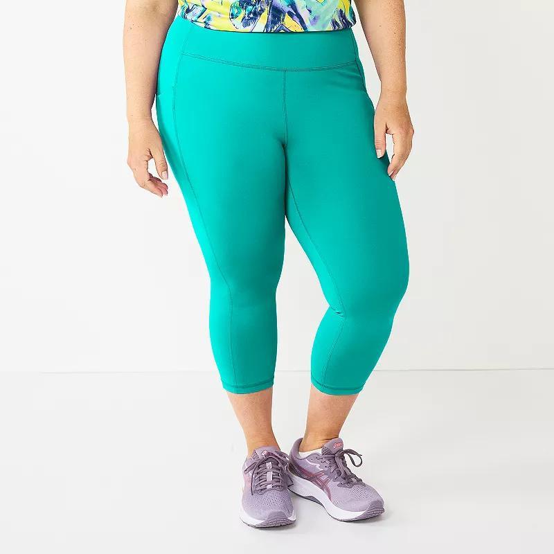 Plus Size Tek Gear Ultrastretch Pocket High-Waisted Capri Leggings, Womens Blue Oasis Product Image