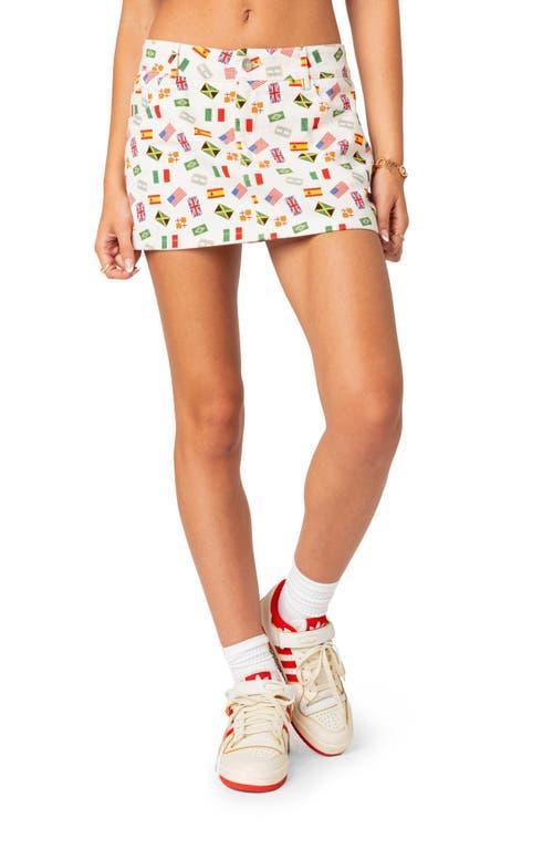 EDIKTED Traveler Flag Print Denim Miniskirt Product Image