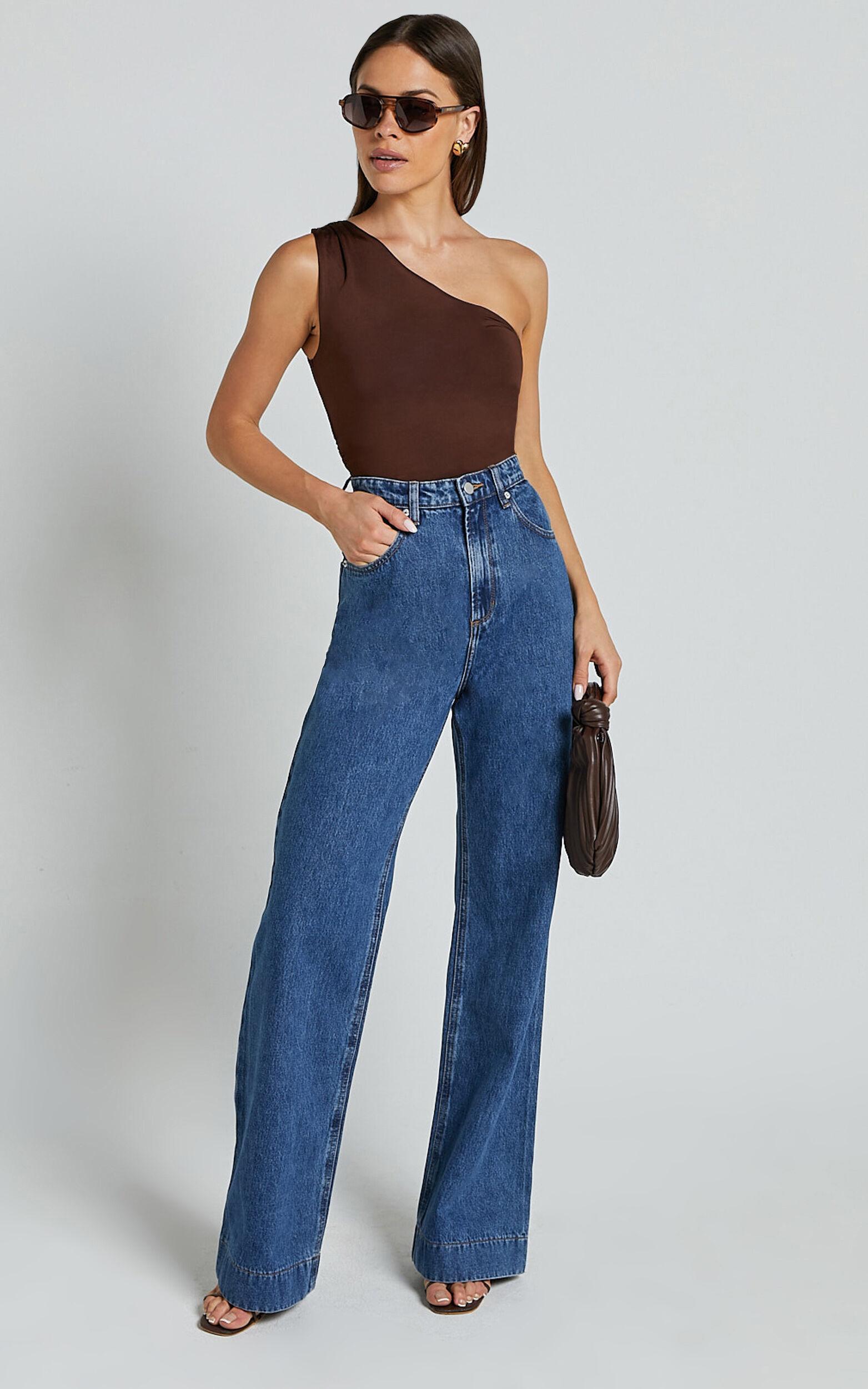 Emman Jeans - High Waisted Cotton Wide Leg Denim Jeans in Dark Blue Wash product image